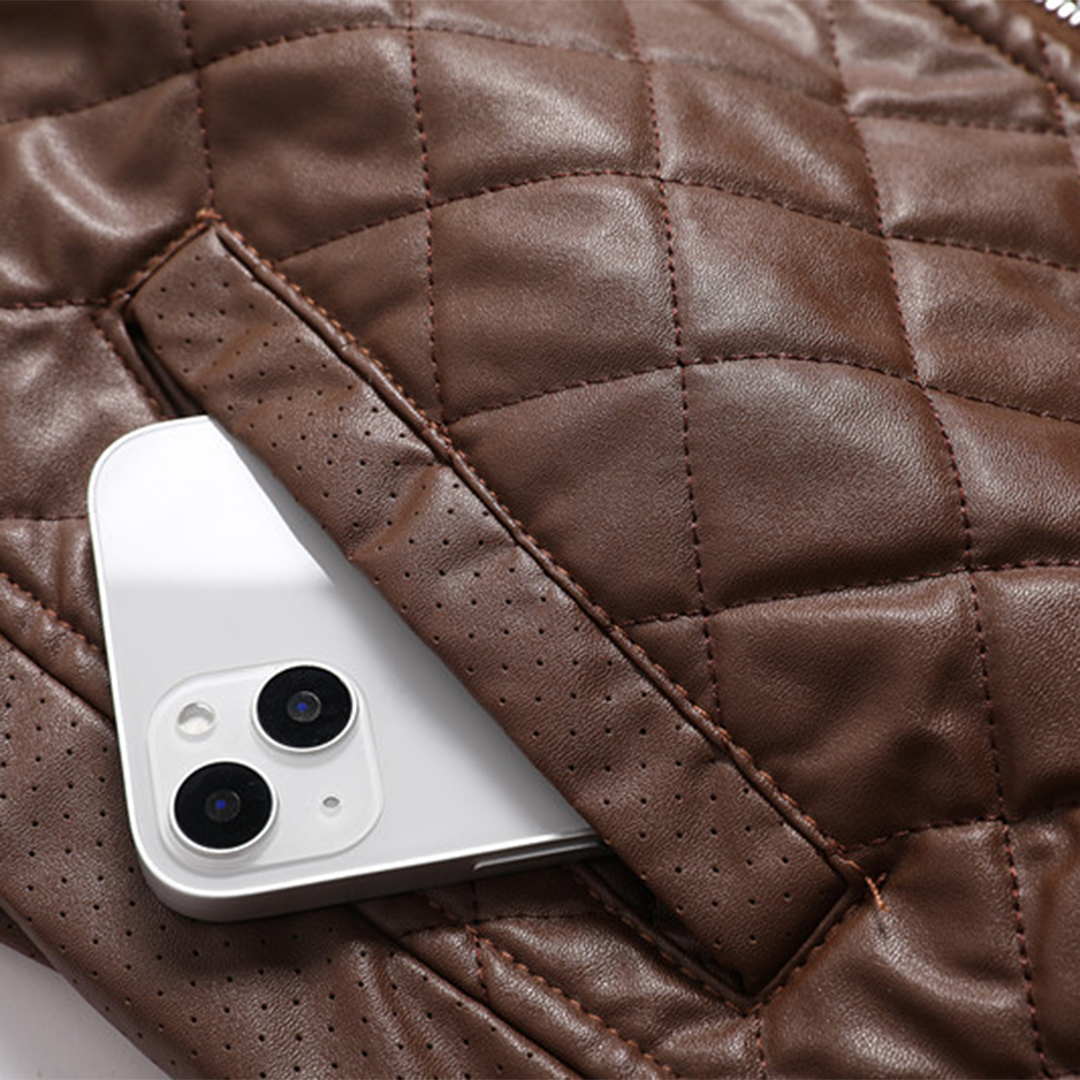 Corentin | Elegant brun læderjakke med klassisk krave 6