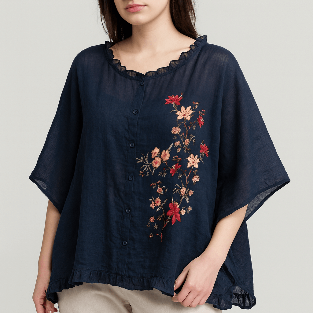 Nordori | Flæser trim skjortebluse med halværmede ærmer