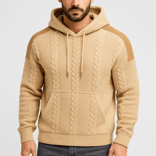 Nordori | Strikket hættetrøje med kontrastfarvet patchwork