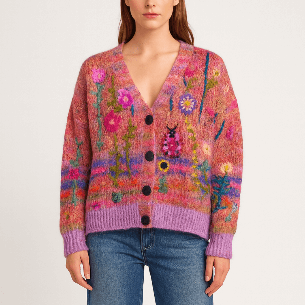 Nordori | Boheme-inspireret cardigan med farverige mønstre