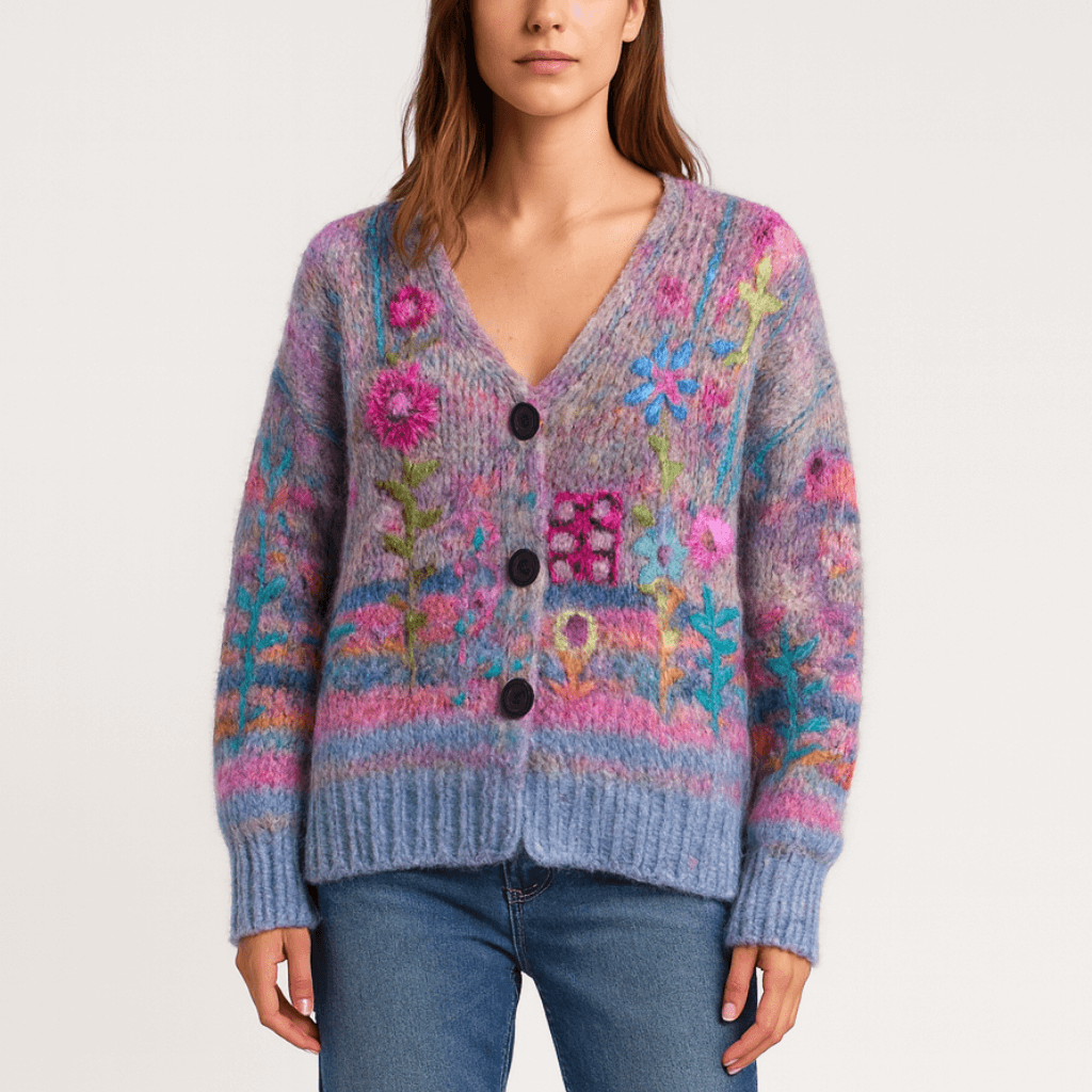 Nordori | Boheme-inspireret cardigan med farverige mønstre