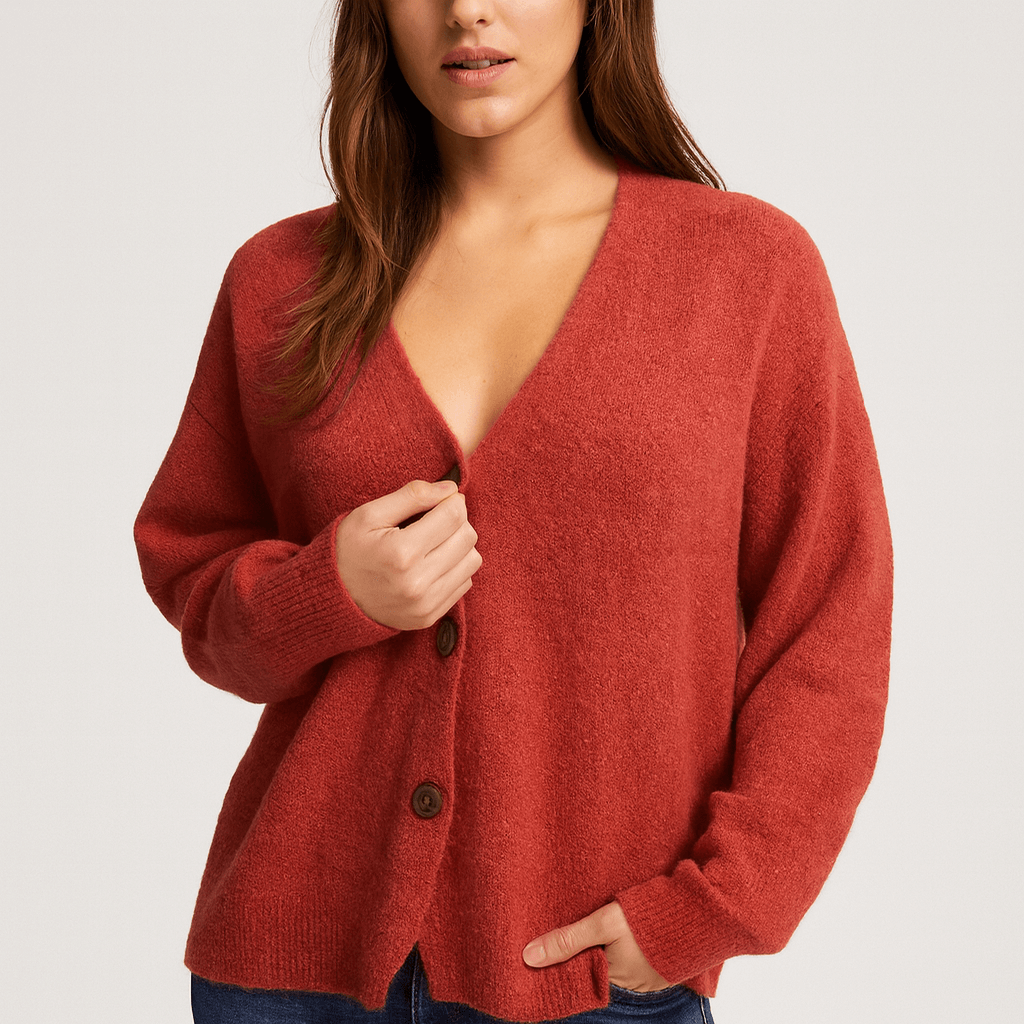 Nordori | Strikket cardigan med V-hals og patchwork-mønster