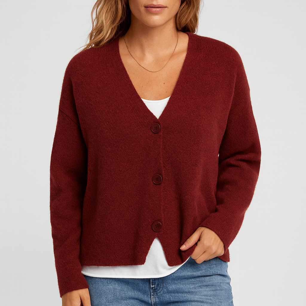 Nordori | Strikket cardigan med V-hals og patchwork-mønster