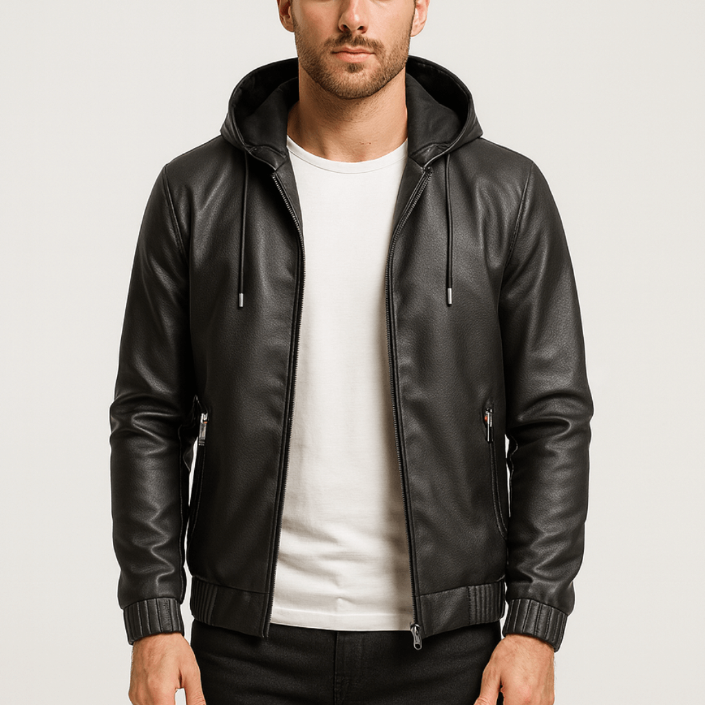 Nordori | Læderjakke med hætte og sikre lommer