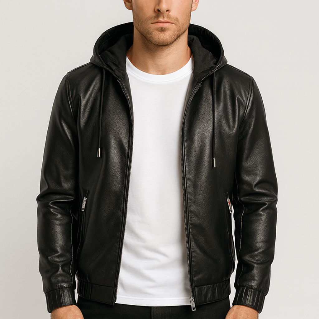 Nordori | Læderjakke med hætte og sikre lommer