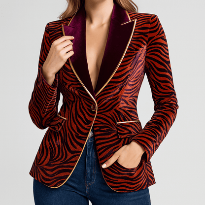 Nordori | Løs pasform fløjls blazer med zebramønster