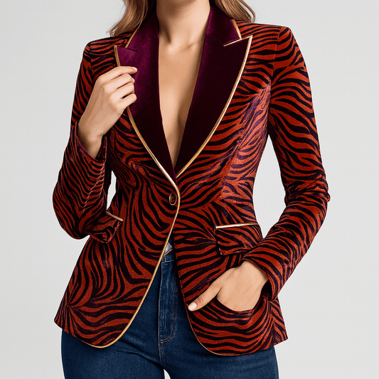 Nordori | Løs pasform fløjls blazer med zebramønster