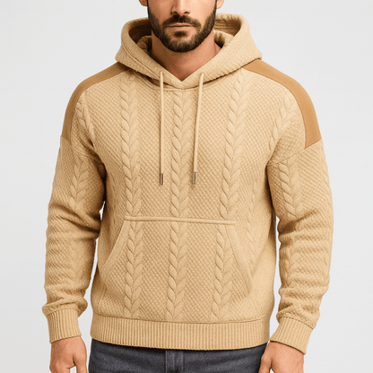 Nordori | Strikket hættetrøje med kontrastfarvet patchwork