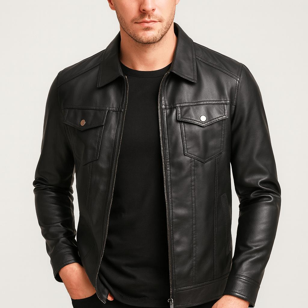 Nordori | læderljakke med klassisk krave en praktiske lommer