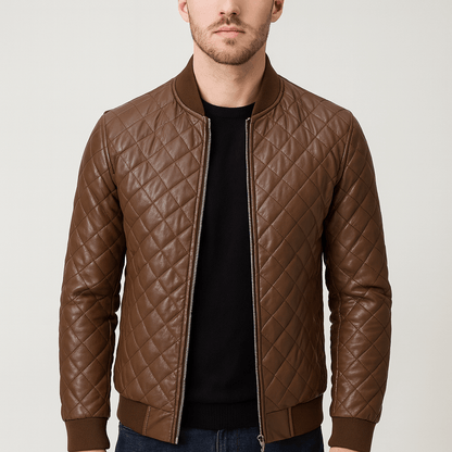 Nordori | Elegant brun læderjakke med klassisk krave