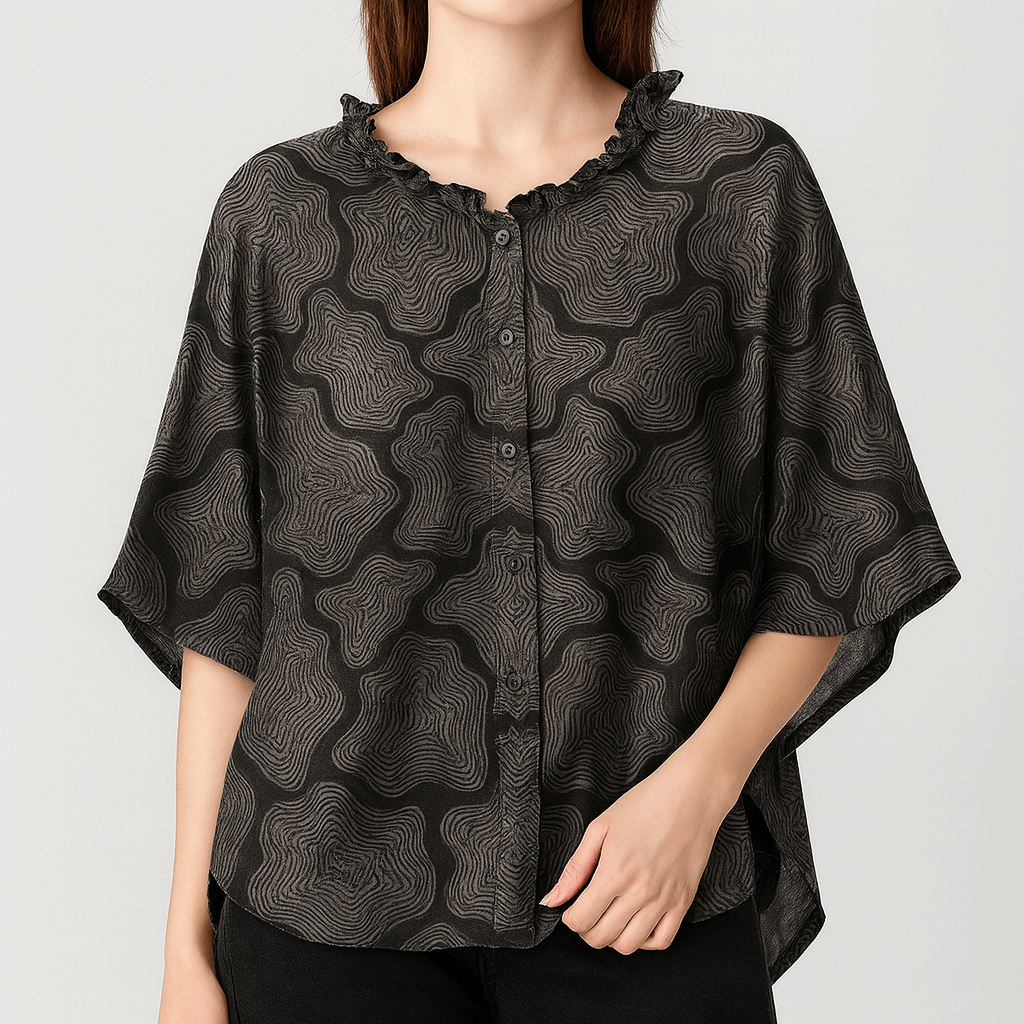 Nordori | Flæser trim skjortebluse med halværmede ærmer