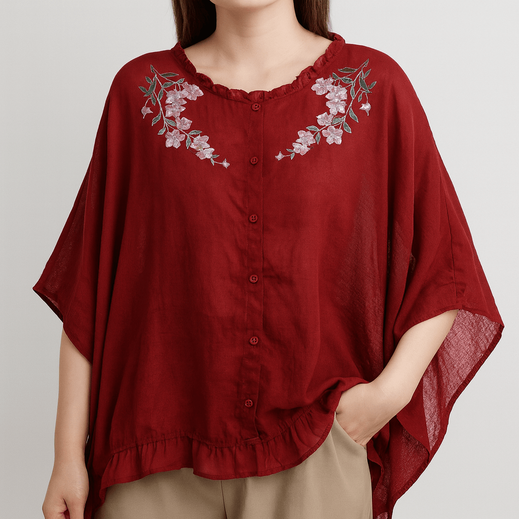 Nordori | Flæser trim skjortebluse med halværmede ærmer