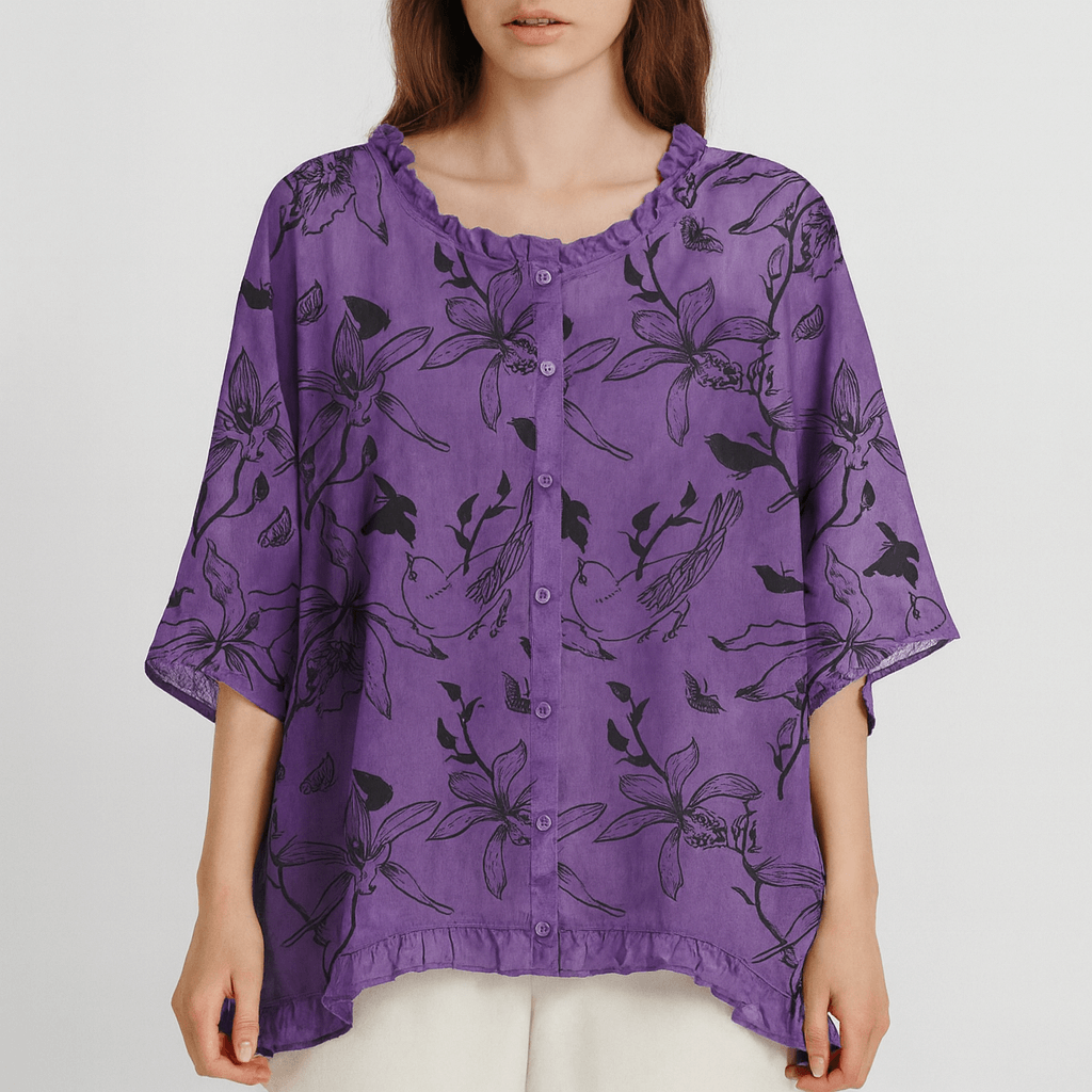 Nordori | Flæser trim skjortebluse med halværmede ærmer