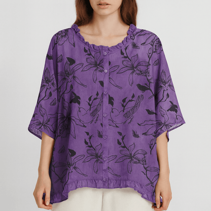 Nordori | Flæser trim skjortebluse med halværmede ærmer