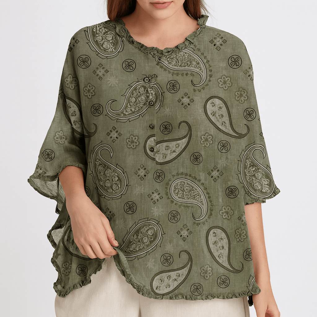 Nordori | Flæser trim skjortebluse med halværmede ærmer