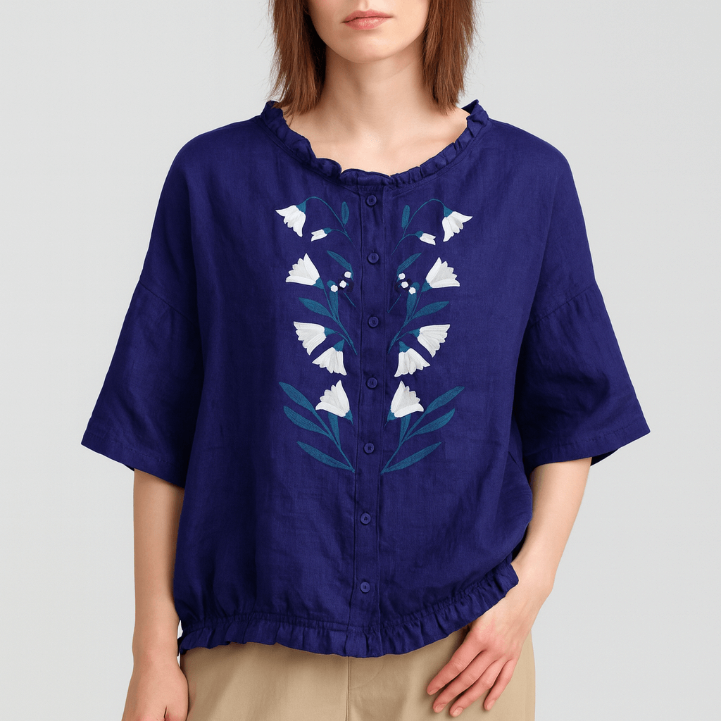 Nordori | Flæser trim skjortebluse med halværmede ærmer