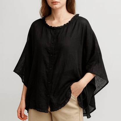 Nordori | Flæser trim skjortebluse med halværmede ærmer