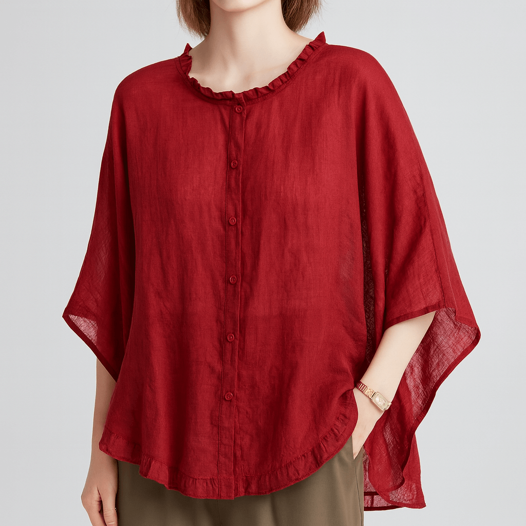 Nordori | Flæser trim skjortebluse med halværmede ærmer