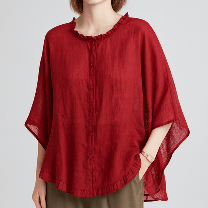 Nordori | Flæser trim skjortebluse med halværmede ærmer