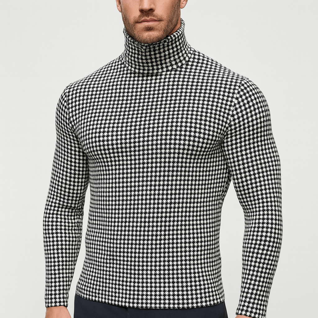 Nordori | Strikket rullekrave med houndstoothmønster