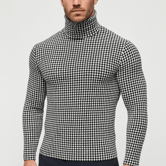 Nordori | Strikket rullekrave med houndstoothmønster