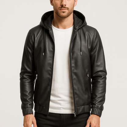 Nordori | Læderjakke med hætte og sikre lommer