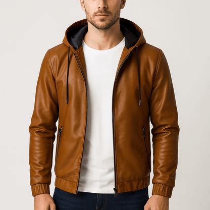 Nordori | Læderjakke med hætte og sikre lommer