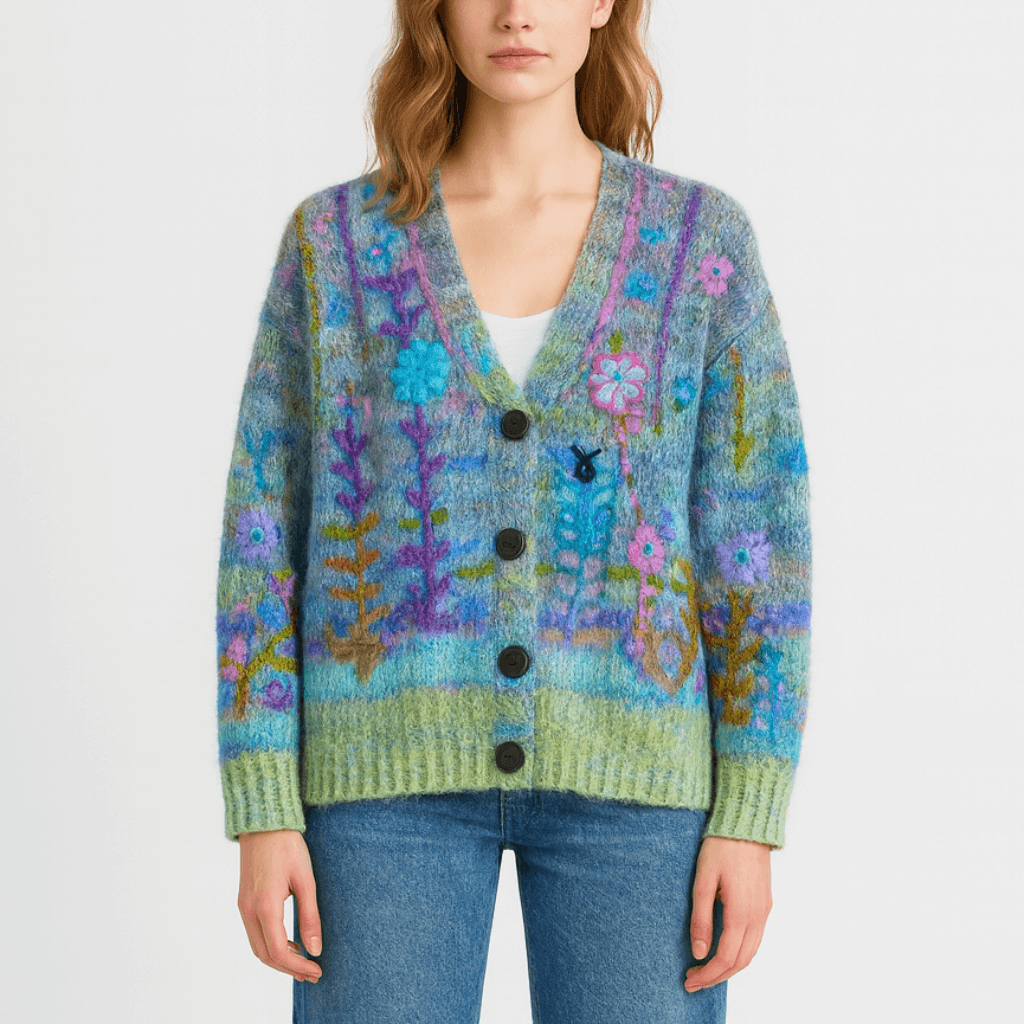 Nordori | Boheme-inspireret cardigan med farverige mønstre