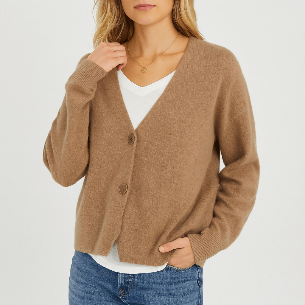 Nordori | Strikket cardigan med V-hals og patchwork-mønster