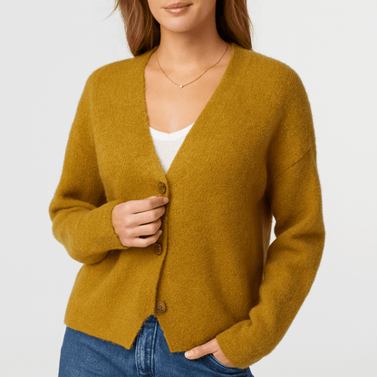 Nordori | Strikket cardigan med V-hals og patchwork-mønster