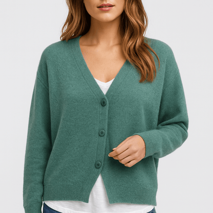 Nordori | Strikket cardigan med V-hals og patchwork-mønster