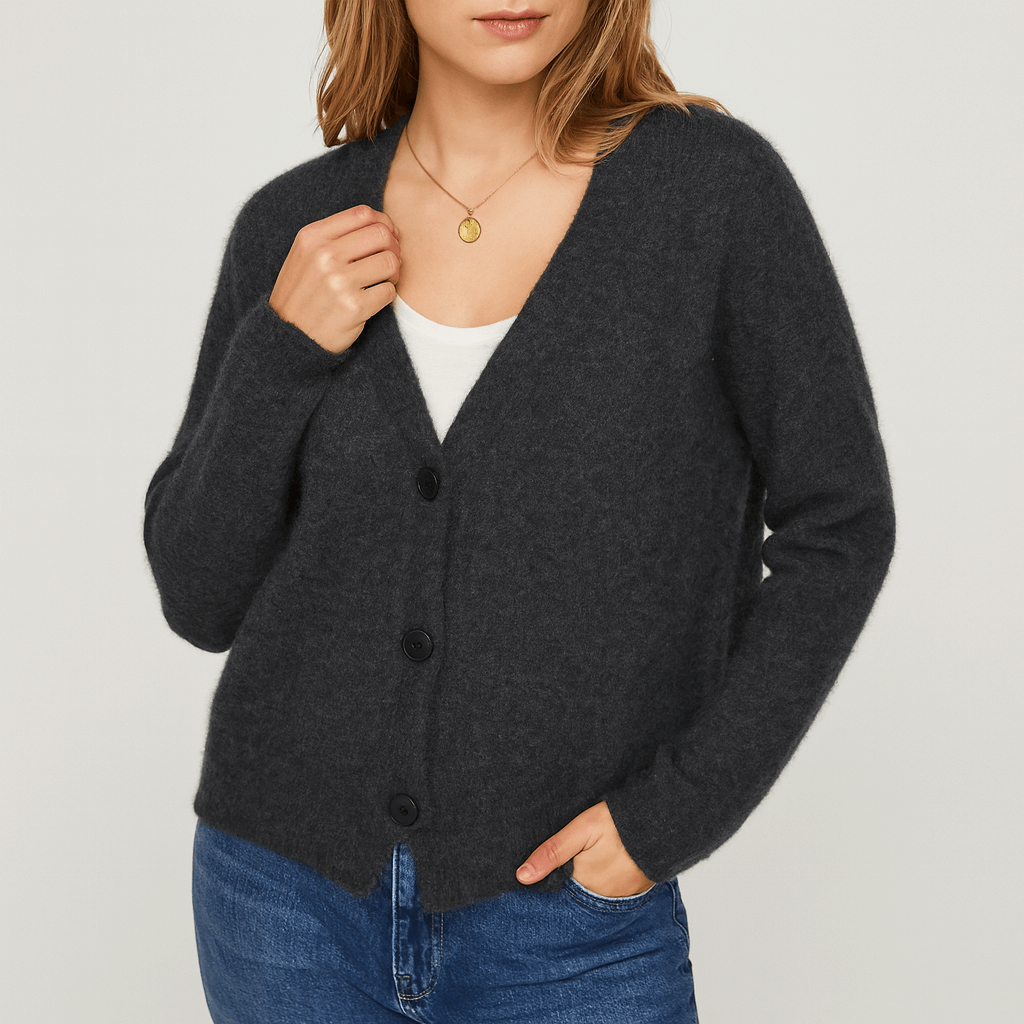 Nordori | Strikket cardigan med V-hals og patchwork-mønster