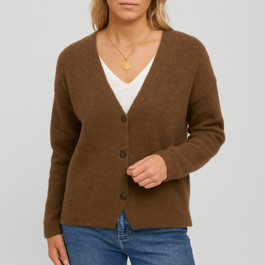 Nordori | Strikket cardigan med V-hals og patchwork-mønster