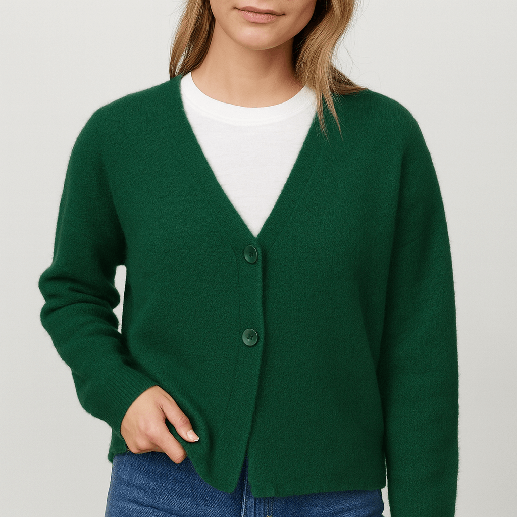 Nordori | Strikket cardigan med V-hals og patchwork-mønster