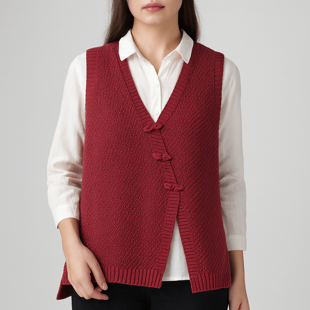 Nordori | Plus størrelse knapstrikket vest med V-hals